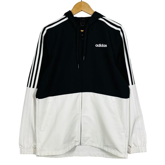 Adidas Lightly Ribbed Athletic Jacket Coat Colorblock Black White Full Zip - S - Picture 1 of 5